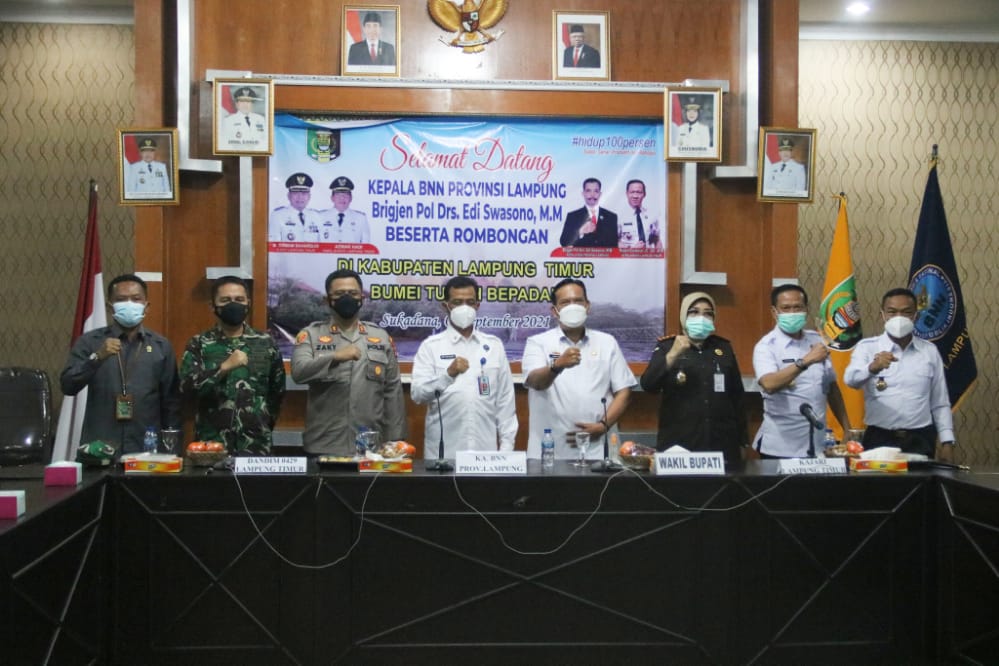 Dandim 0429/Lamtim Bersama Forkopimda Sambut Kunjungan Kerja Kepala BNN Provinsi Lampung